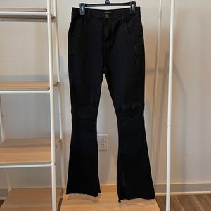 Distressed flare jeans